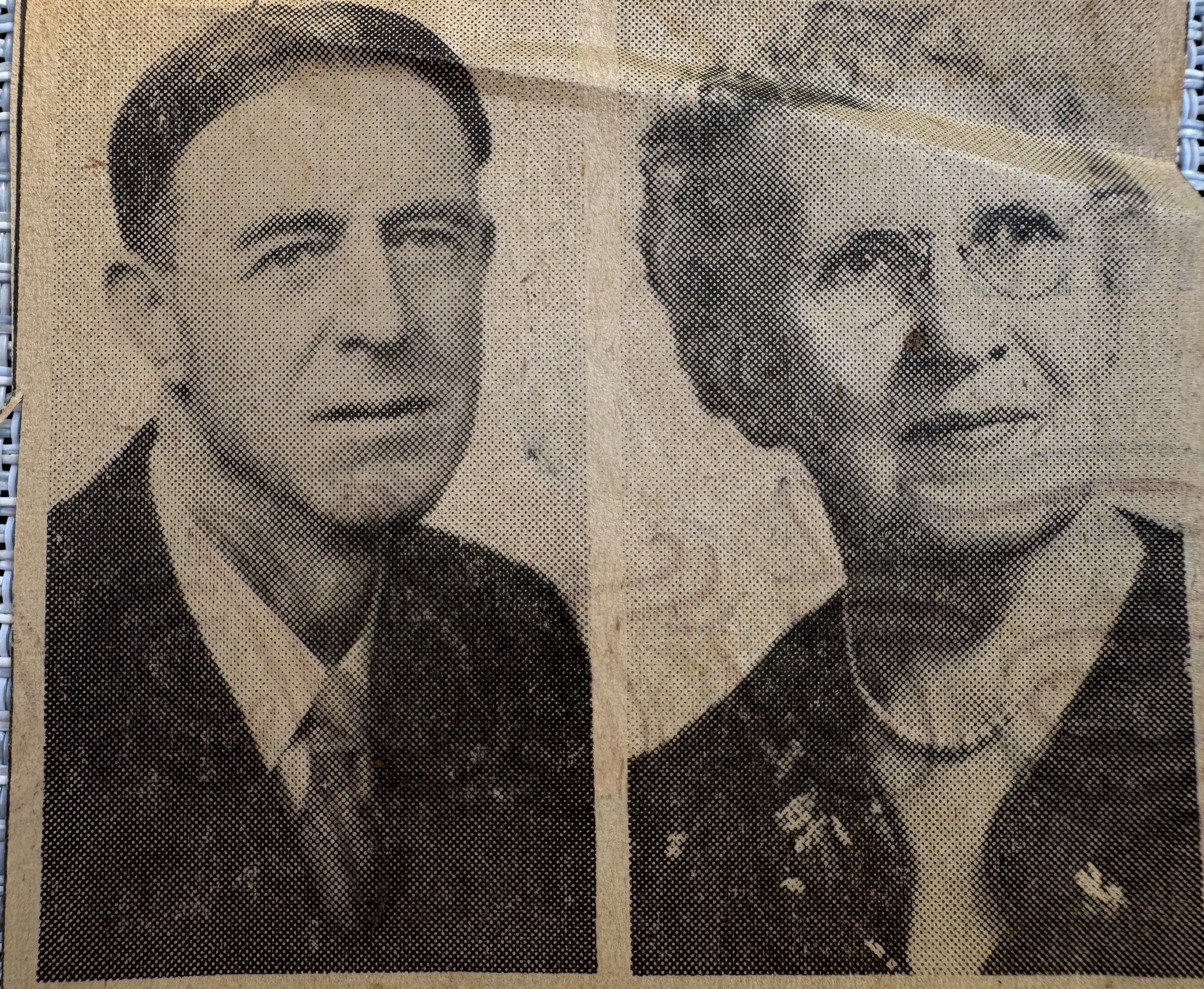 Newspaper clipping portraits of a husband and wife